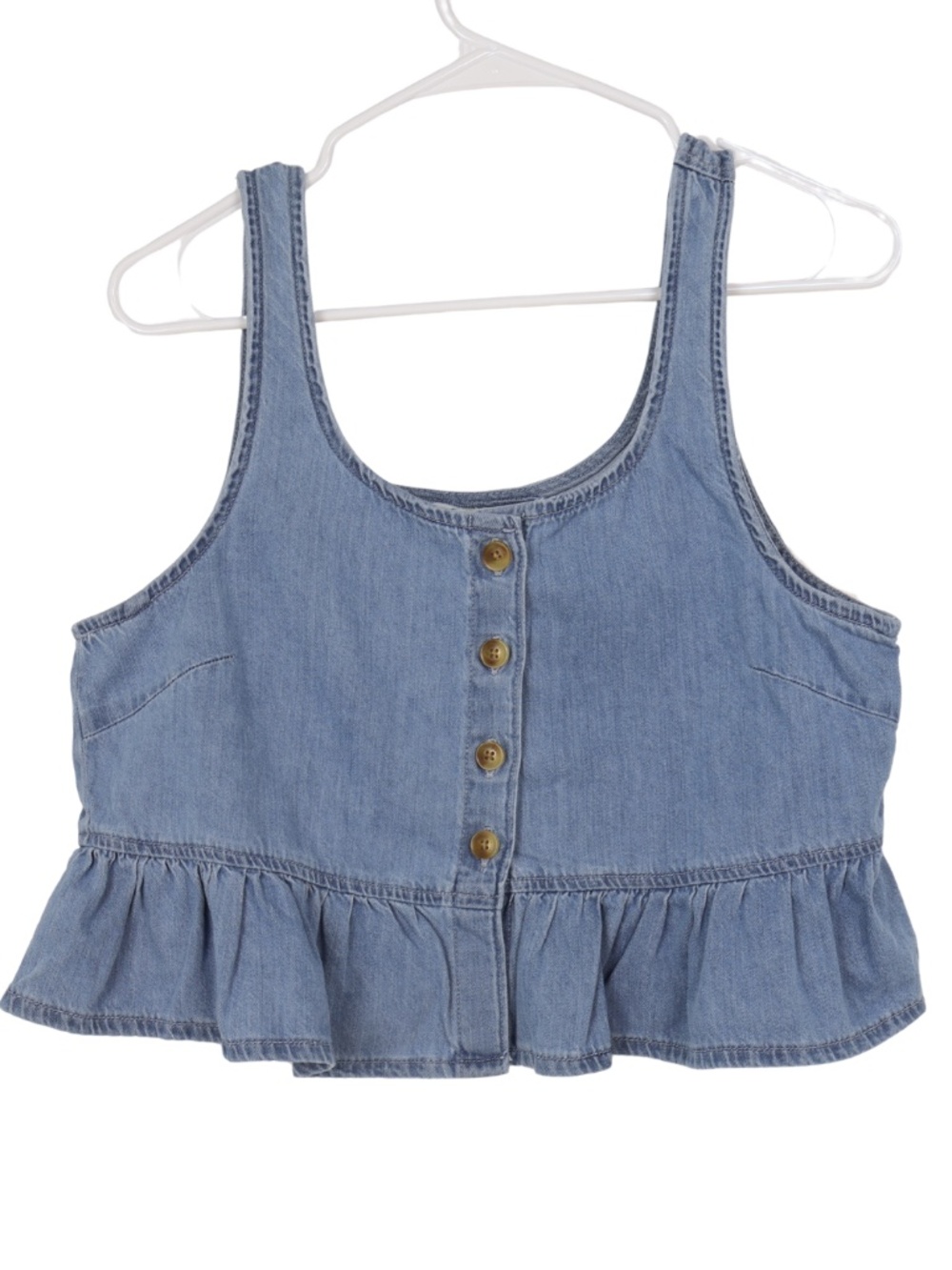 American Eagle Women’s M Denim Peplum Tank Top Button Front Ruffle Hem NWOT